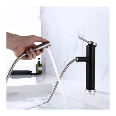 China Electric Faucets Single To Handle Brushed And Black Pull Out Hot And Cold Bathroom Basin Faucet for sale