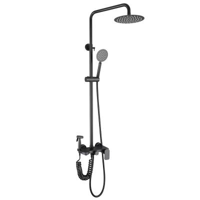 China With Slide Bar 304 Stainless Steel Wall Mount Black Bathroom Shower Faucet With Handle Sprayer for sale