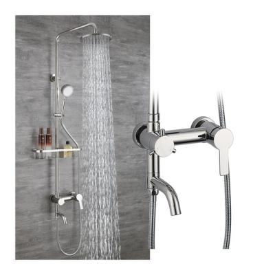 China With Slide Bar SUS 304 Stainless Steel Luxury Brushed 3 Way Can Rotate Bath Shower Faucets Set for sale