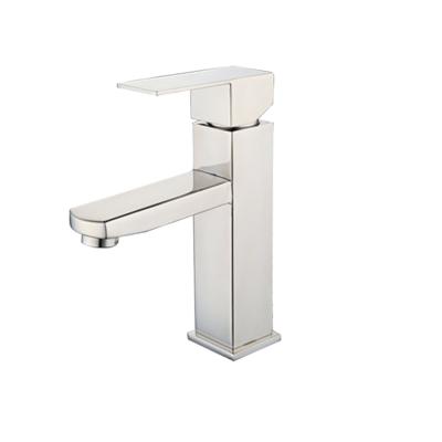 China Modern High Quality Polished Single Hole Square Stainless Steel Basin Faucet for sale