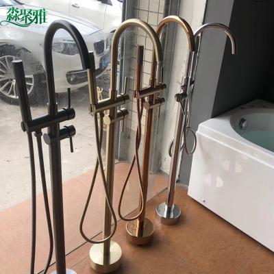 China With Bathroom Brass Floor Slide Bar Chrome Bath Faucet Free Standing Rain Shower Round Free Standing Bath Tapware Faucets for sale