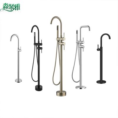 China With Sliding Bar Brass Chrome Plated Bathroom Floor Standing Bath Faucet Free Standing Rain Shower Round Free Standing Bath Tapware Faucets for sale