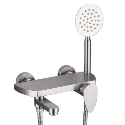 China Without Slide Bar SUS 304 2 Way Wall Mounted Bathroom Bathtub Faucet With Single Hand Held Shower Set for sale