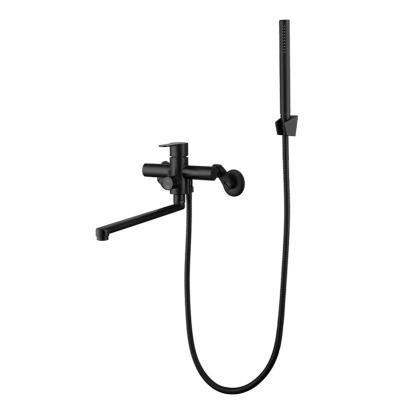 China Modern Wall Mounted Long Sliding Bar Matte Black Single Handle Bathtub Faucet With Hand Shower for sale