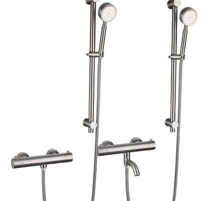 China Slide Bar Constant Temperature Stainless Steel Two Style Wall Mount Bathtub Faucet Set With Slider for sale