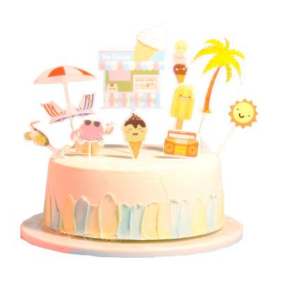 China Factory Directly Sale Cake Decorating Paper Cake Topper Set Beach Party Decoration Summer Beach Theme 10Pcs/set Ice Cream Crab for sale