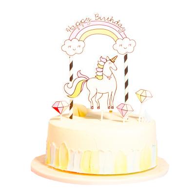 China Unique Diamond Unicorn Paper Cake Topper Birthday Party Decoration Rainbow Theme Star Set 5Pcs/set Cake Decorating Explosion Design for sale