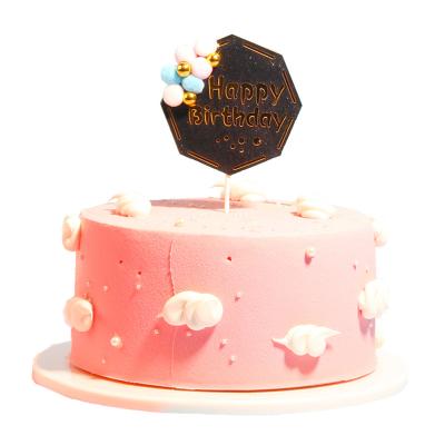 China Geometric Paper Cake Topper Baking Supplies Happy Birthday Newcomers Institute of Statistics English Gold Ball Hair Cake Decoration for sale