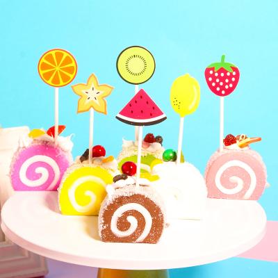 China Orange Cupcake Topper Kid Party Decoration Explosion Design 6Pcs/set Summer Fruit Theme Watermelon Strawberry Cake Decoration for sale