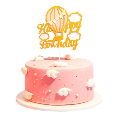 China Hot English Paper Cake Topper Party Decoration Double Layers Hot New Fashion Air Balloon Cloud Happy Birthday Cake Decoration for sale