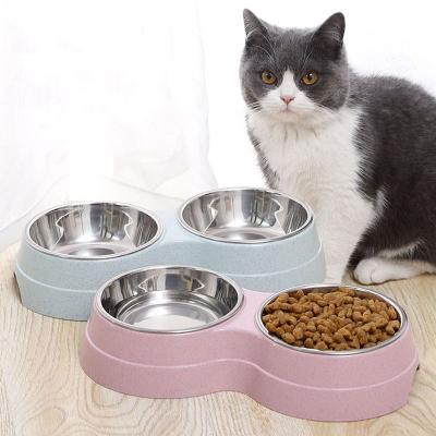 China Bverionant Sustainable Double Pet Rolls Dog Food Water Feeder Stainless Steel Pet Dish Drinking Feeder Cat Puppy Feeding Supplies for sale