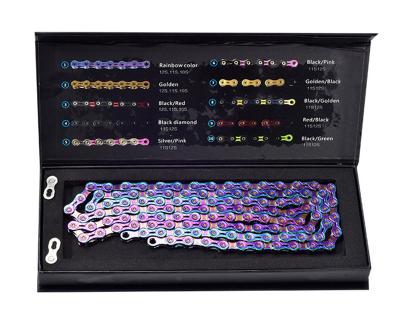 China MTB/Road Bike SUMC Rainbow Color Mountain Road Bike Chain 9/10/11/12 Half Speed ​​Cavity Ultralight Bicycle Chains for sale