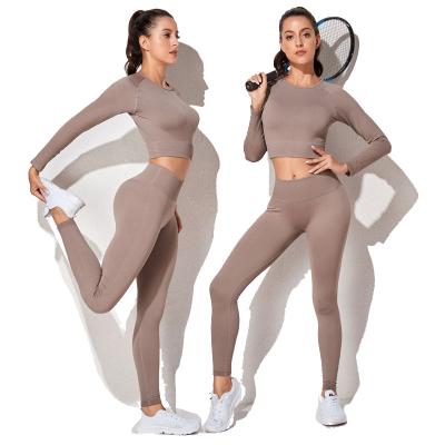 China New Autumn High-waist Tight-fitting Long-sleeved Seamless Breathable Sports Yoga Hip-lifting Set for sale