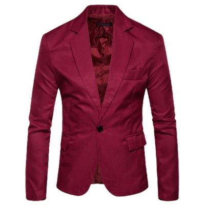 China 2021 Anti-Wrinkle Mens Stylish Suit Stylish Solid Lapel One Button Slim Fit Light Weight Plus Size Business Office Formal Daily Blazer for sale