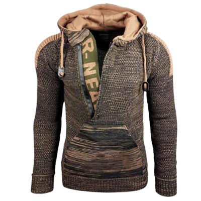 China Anti-wrinkle men's fashion design long sleeve loose plus size casual zipper kangaroo pocket knit pullover wool cardigan sweater hooded pullover for sale