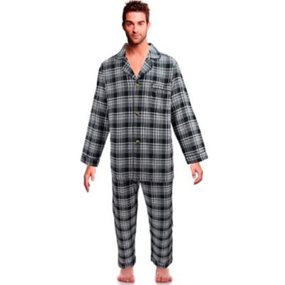 China Men's Fall Winter Cotton Flannel Plaid Thermal Button Front Long Sleeve Pant Lounge QUICK DRY Wear Sleepwear Set Flannel Pajama Set Pj Set for sale