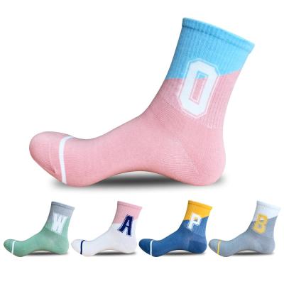 China Breathable Cotton Running Cute High Quality College Letter Young Girls Spring Sporty Socks Women Sport Socks for sale