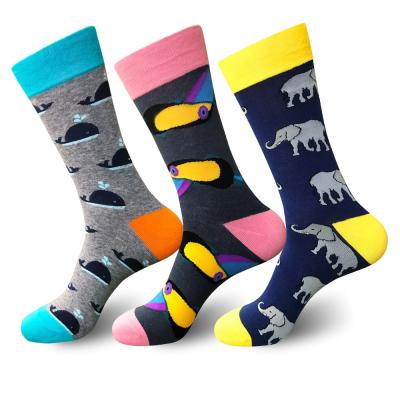 China Wholesale Fashion Cotton Breathable Crew Socks Big Size Animal Men Whale Elephant Cartoon Design Funky Socks for sale