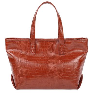 China Fashion Large Empty Soft Women's Fashion Large Embossed Crocodile Leather Tote Bags With Custom Printed Logo for sale