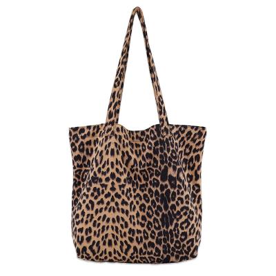 China Wholesale Fashionable Simple Vintage Shoulder Handbags Women Canvas Leopard Tote Bags for sale