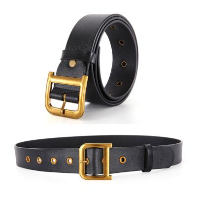 China Cowhide Designer Decorative Letter D Buckle Large Leather Belts For Women for sale