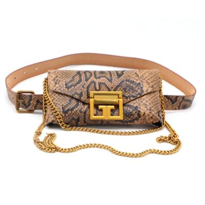 China Detachable Leather Mini Bag Fashion Snakeskin Pattern PU Chain Belt Belt Bag For Women Phone Pack for sale