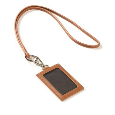 China NATIONAL Personalized Waterproof Genuine Leather Vertical Card Holder ID Card Holder with Lanyard for sale