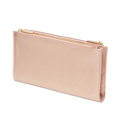 China Women Waterproof Leather Long Wallet Ladies Saffiano Bifold Clutch Clips Wallet Wholesale for sale