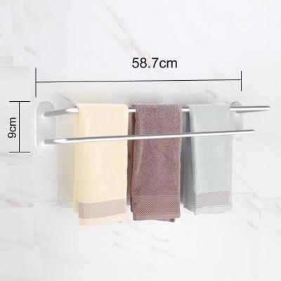 China Wholesale BREF Double Rails Adhesive Towel Rod Bath Towel Rack Aluminum Towel Rack Shelf Bathroom for sale