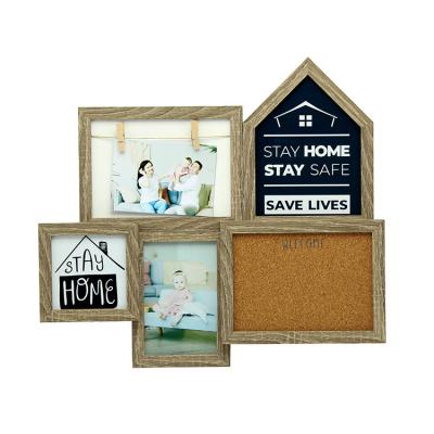 China Trendy Farmhouse Rustic Style Customized 5 Photo Wall House Shape Family Collage Frame For Home Decoration for sale