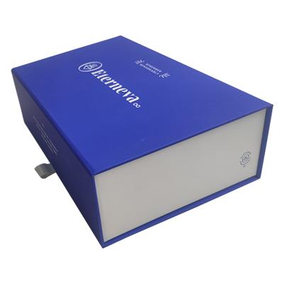 China Handmade Logo Printed Blue Cosmetics Packaging Custom Paper Boxes Magnetic Paper Box With EVA Foam for sale