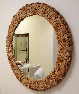 China wholesale wooden mirror frame decorated with small log slices wholesale wooden mirror frame decorated with small log slices for sale