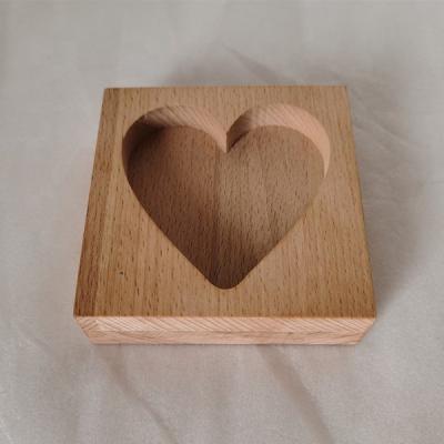 China Sustainable Unfinished Beech Wood Square Tray With Heart Cut Shaped Small Organizer For Storage And Display for sale