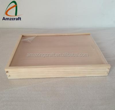 China Wholesale A4 Handmade Wooden Storage Box Clear Acrylic Glass Lid for sale