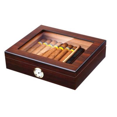 China Handmade Cigar Humidor Cigar Humidor, Cedar Cigar Desktop Wood Box with Humidifier and Hygrometer, Glass Top for 25 Cigars for sale