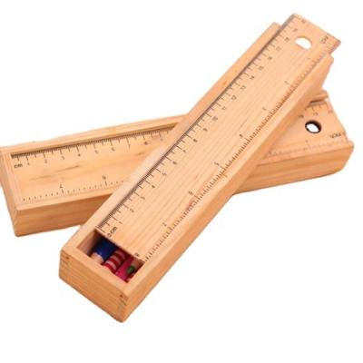 China Wooden Pencil Case With Slip Ruler Cover School Stationery Box Pencil Storage Unfinished Wooden Case With Slip Ruler Rectangular Cover School Stationery Office Desk Gift Box Organizer for sale