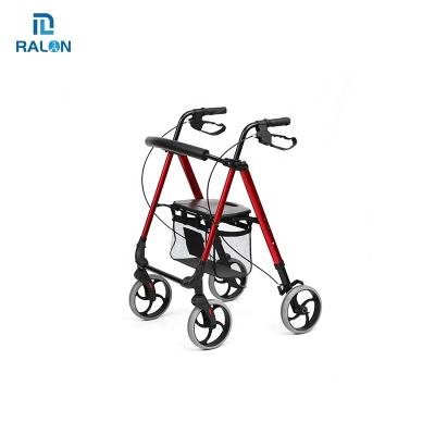 China Folding/Elderly Adults Ralon Adjustable Aluminum Disabled Walker Walking Aids 4 Wheel Folding Rollator Walker With Seat for sale