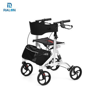 China 2021 Hot Products Multifunction Ralon Aluminum Walker Rollator Brakes Folding Straight Walker Elderly Chair Adult Walker With Soft Fabric Seat for sale