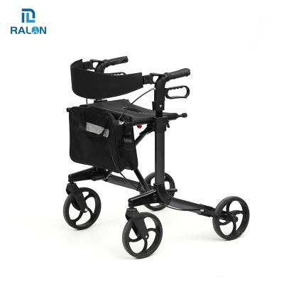 China Multifunctional Ralon Design New Aluminum Walking Aid Adult Walker Rollator Folding Disabled Walker Adjustable Elder Walker for sale