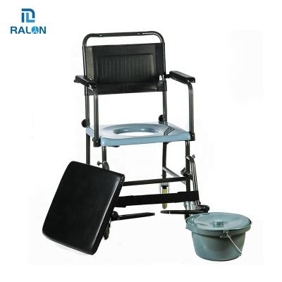 China High Configuration Commode Wheelchair Ralon PVC Covered Toilet Detachable Aluminum Wheelchair Sponge Seat Footrest High Configuration Commode Wheelchair for sale