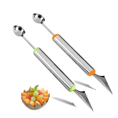 China Viable 2 in 1 Fruit Carving Tools with Watermelon Slicer Melon Baller and Hami Corer for sale