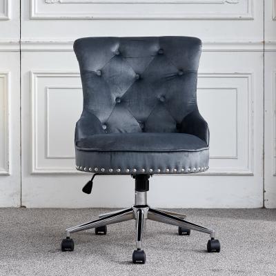 China Dark Gray Velvet Fabric Tufted Button (Height) Leisure Swivel Office Chair Vanity Chair Adjustable Home Office Chair for sale