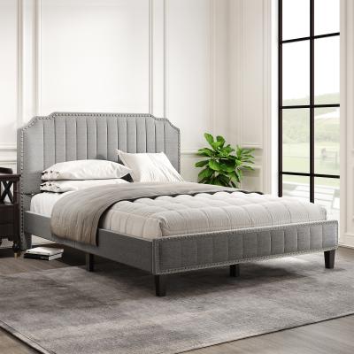 China Modern Curved Upholstered King Size Gray Storage Leather Solid Wood Platform Bed Platform Bed Modern Frame for sale