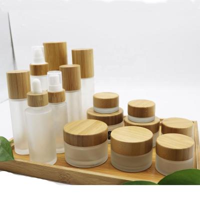 China Frosted Cosmetic Cosmetic Jar Bamboo Glass Container Round Cosmetic Jar With Lid Use Skin Care Cream Cap Material Bamboo Bamboo for sale