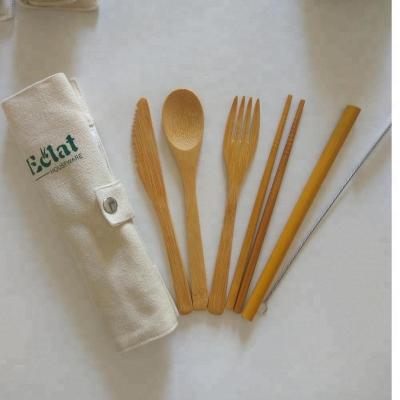 China 2018 Hot Sale Viable Natural Bamboo Material Bamboo Fork Knife Spoon Straw Cutlery 5pc Chopsticks Set For Camping And Travel Lunch for sale