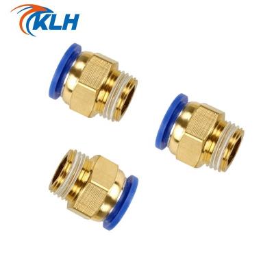 China Garment Shops PC Male Straight Brass Pneumatic fittings Air Pipe Connector Quick Coupling Fitting Threaded-to-Tube Push in Fitting for sale