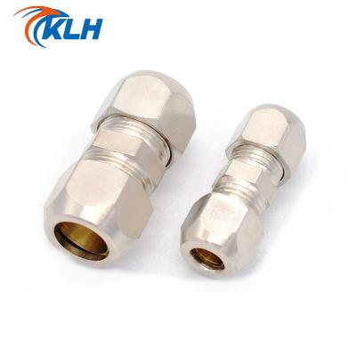 China Material of Construction Shops Compression Ferrule Tube Fitting 4mm 6mm 8mm 10mm Brass Pipe 12mm Double Card Joints Copper Tubing Nut Lock Double Straight for sale