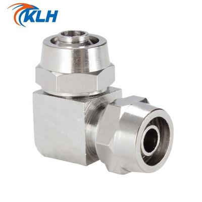 China Building Material Shops KZV- 6 8 10 12 mm Nickel Plated Copper Quick To Twist Right Angle PV Pipe Fittings Pneumaticl Elbow Double Connection for sale