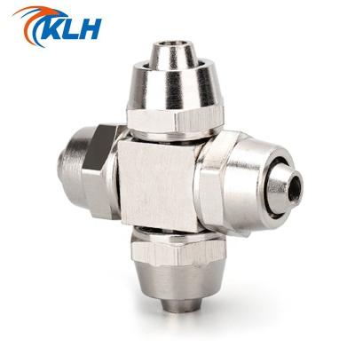 China Material of Construction Stores KZZA- 6 Quick Twist Connector 8 10 12mm Cross Type 4 Ways Push Air Nickel Plated Brass Pneumatic Quick Fitting For PU Tube for sale