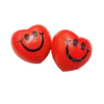 China Toy Custom Anti Soft Logo PU Foam Heart Shape Foam Bouncing Ball Bouncing Stress Ball Red Printed Heart Shape Stress Ball for sale